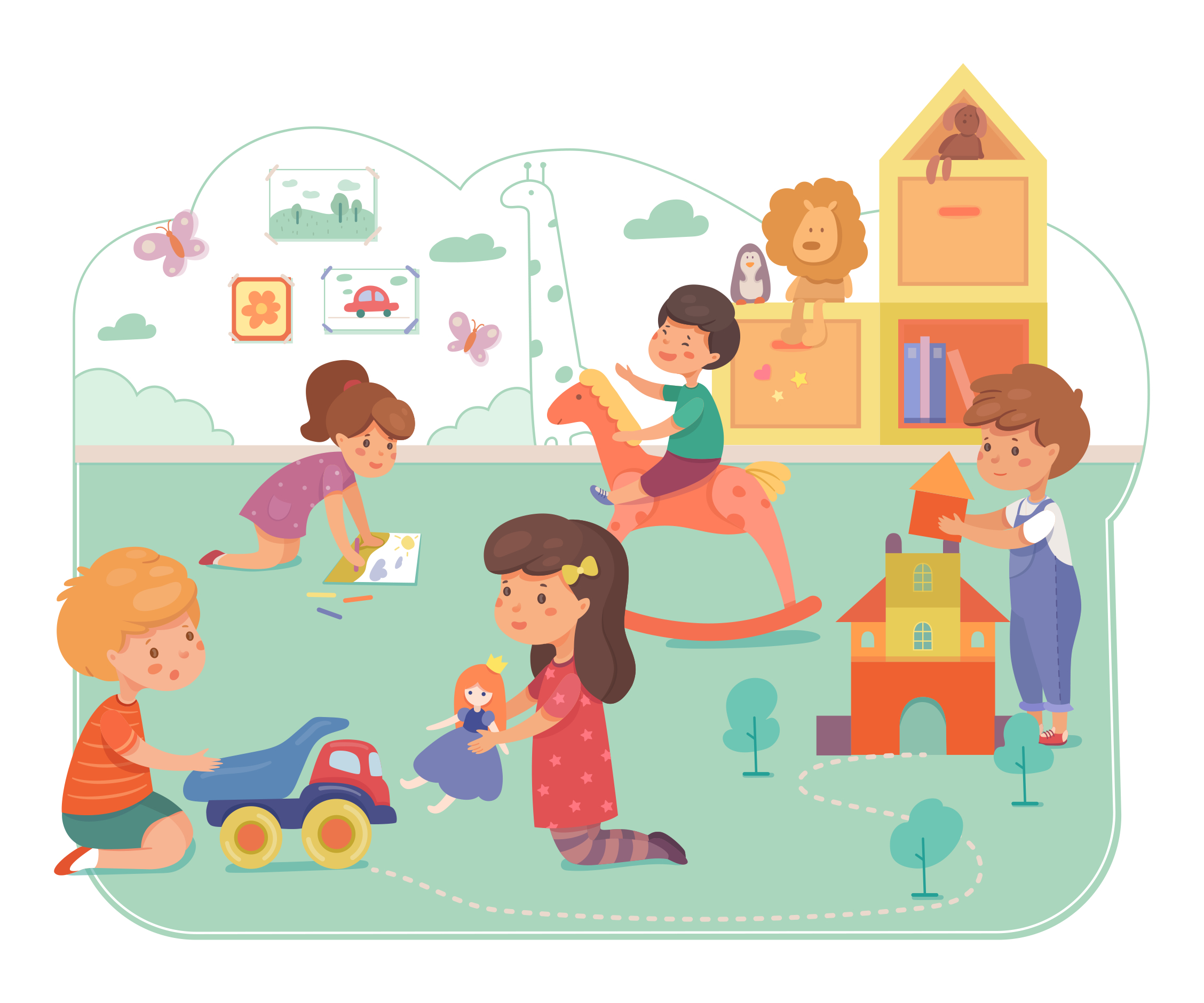 Kids,In,Daycare,Center,Flat,Vector,Illustration.,Happy,Children,Playing Children at St. Stephen's Day Care Christian daycare